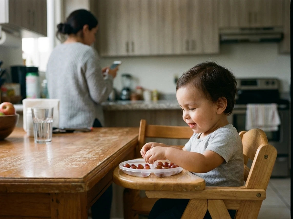 Niño comiendo en su silla alta